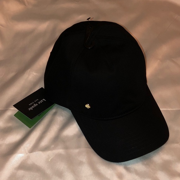 Kate Spade 100% Cotton Black Bow Baseball Hat Gold Tone Spade Logo OS NWT